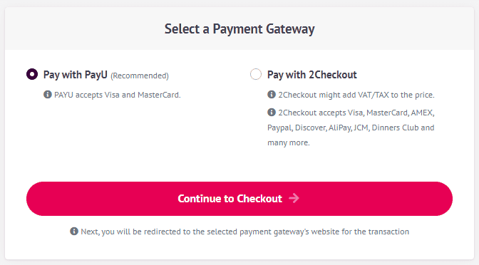 Gateway Selectiom Page